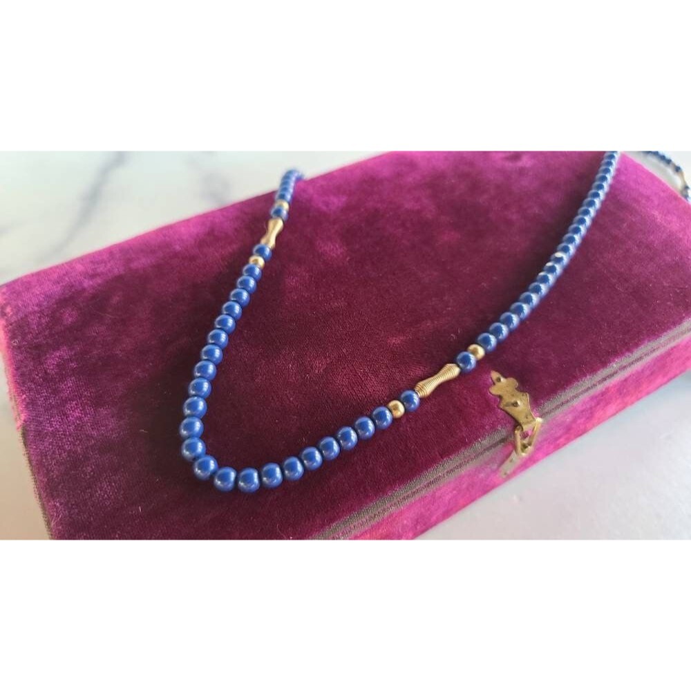 Vintage Blue and Gold Beaded Necklace